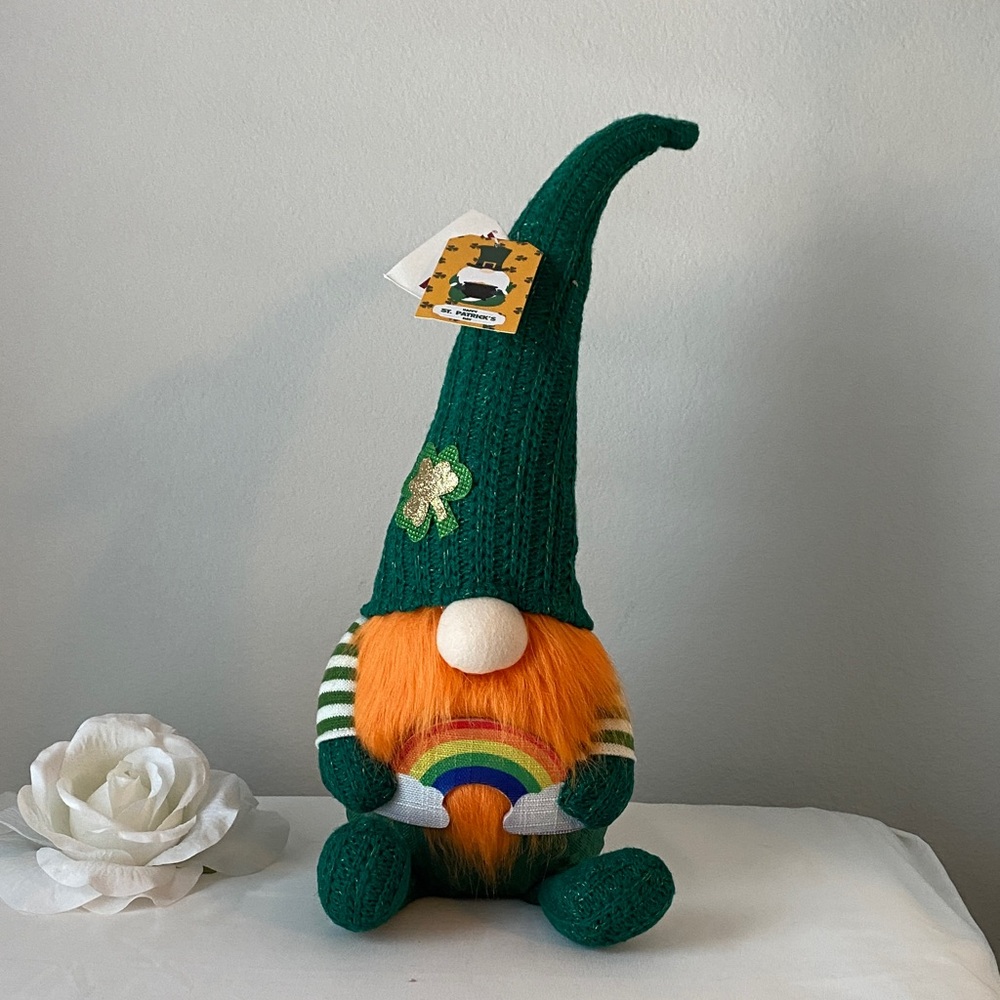 Green Gnome Plush with Rainbow
